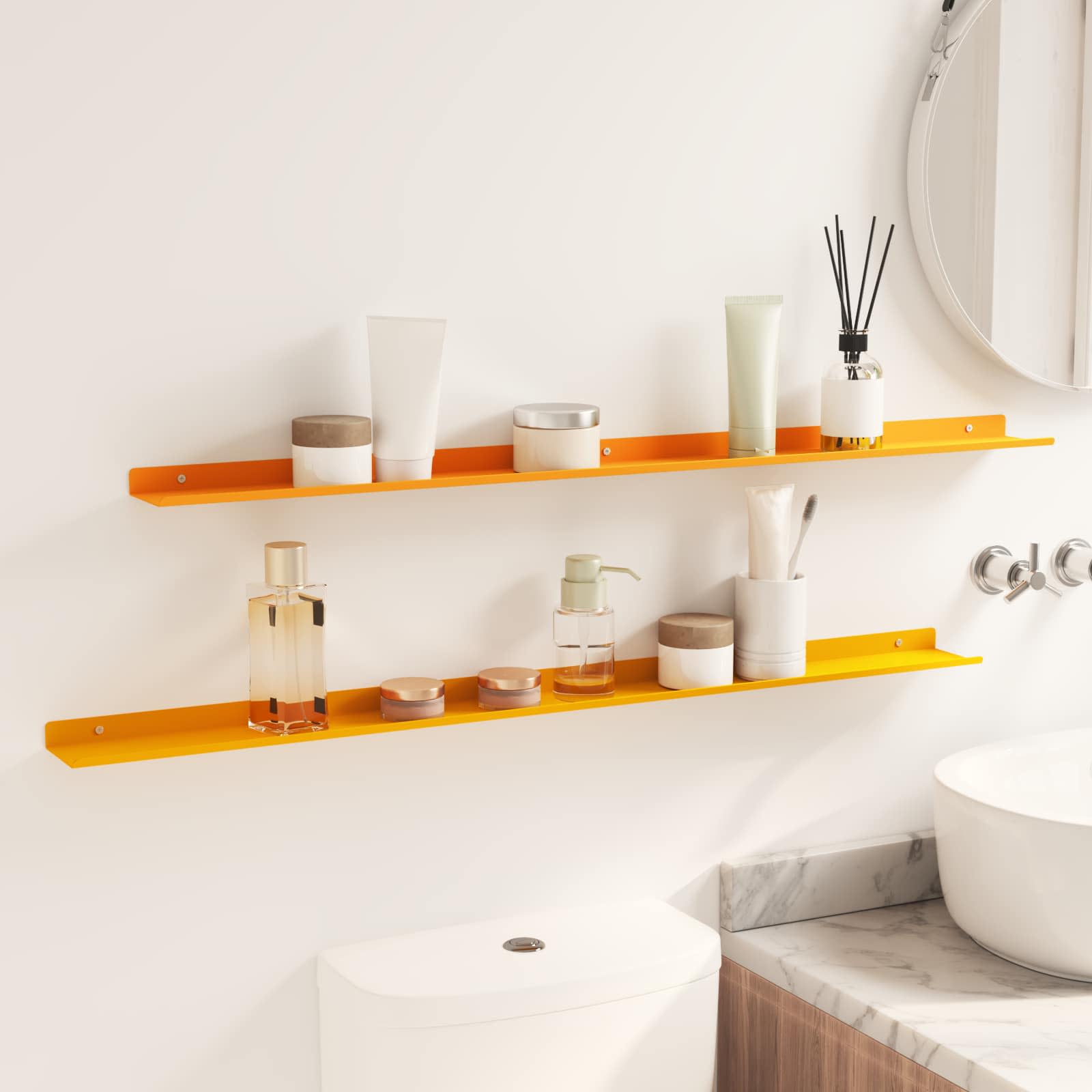 Vegghylle med hylle 2 pcs Sennepsgul 100 x 9 x 2,5 cm vidaXL