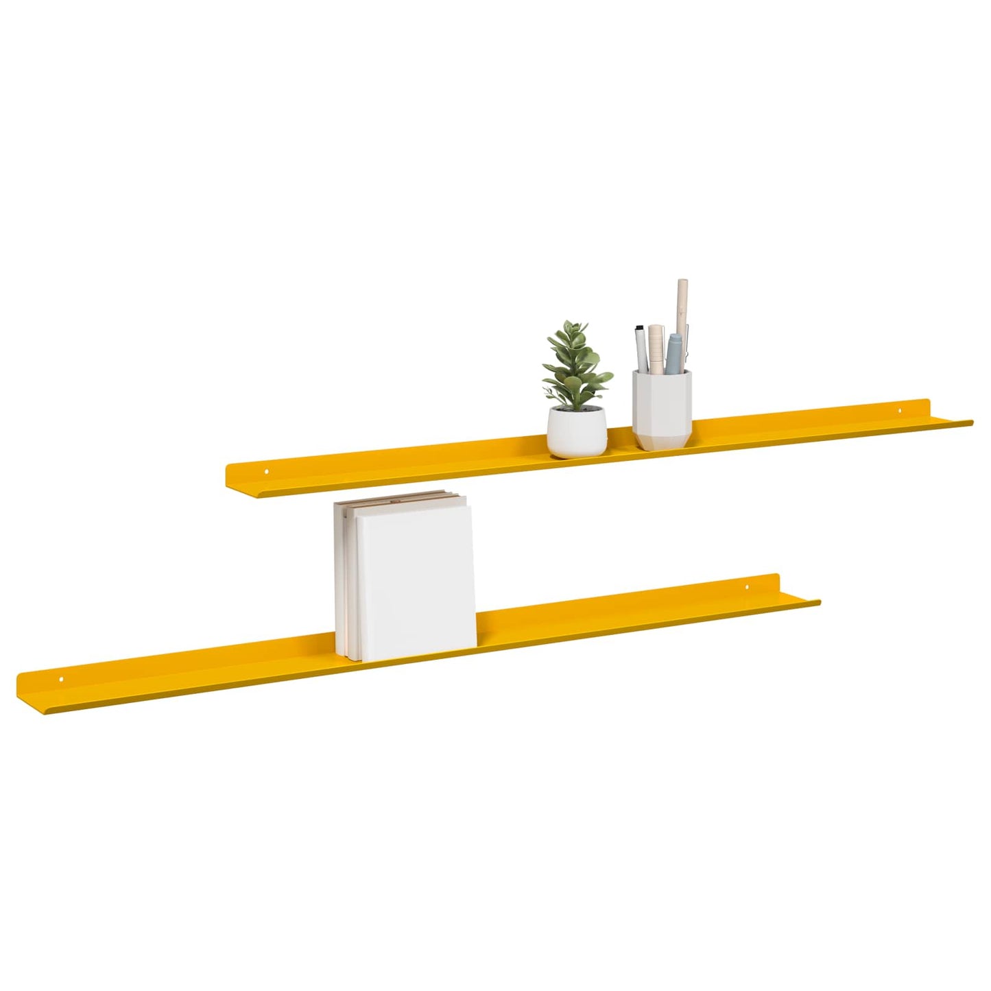 Vegghylle med hylle 2 pcs Sennepsgul 100 x 9 x 2,5 cm vidaXL