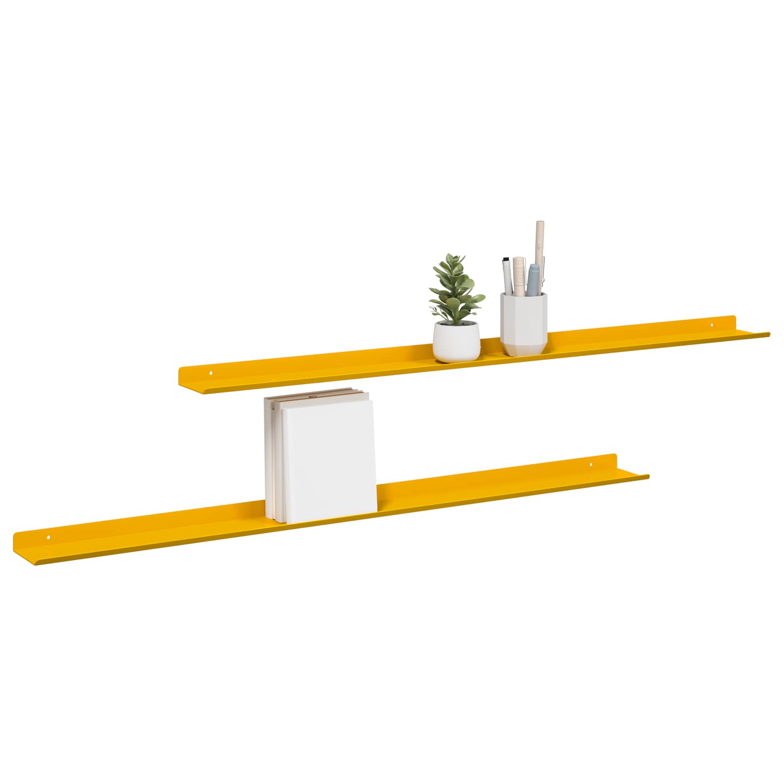 Vegghylle med hylle 2 pcs Sennepsgul 100 x 9 x 2,5 cm vidaXL