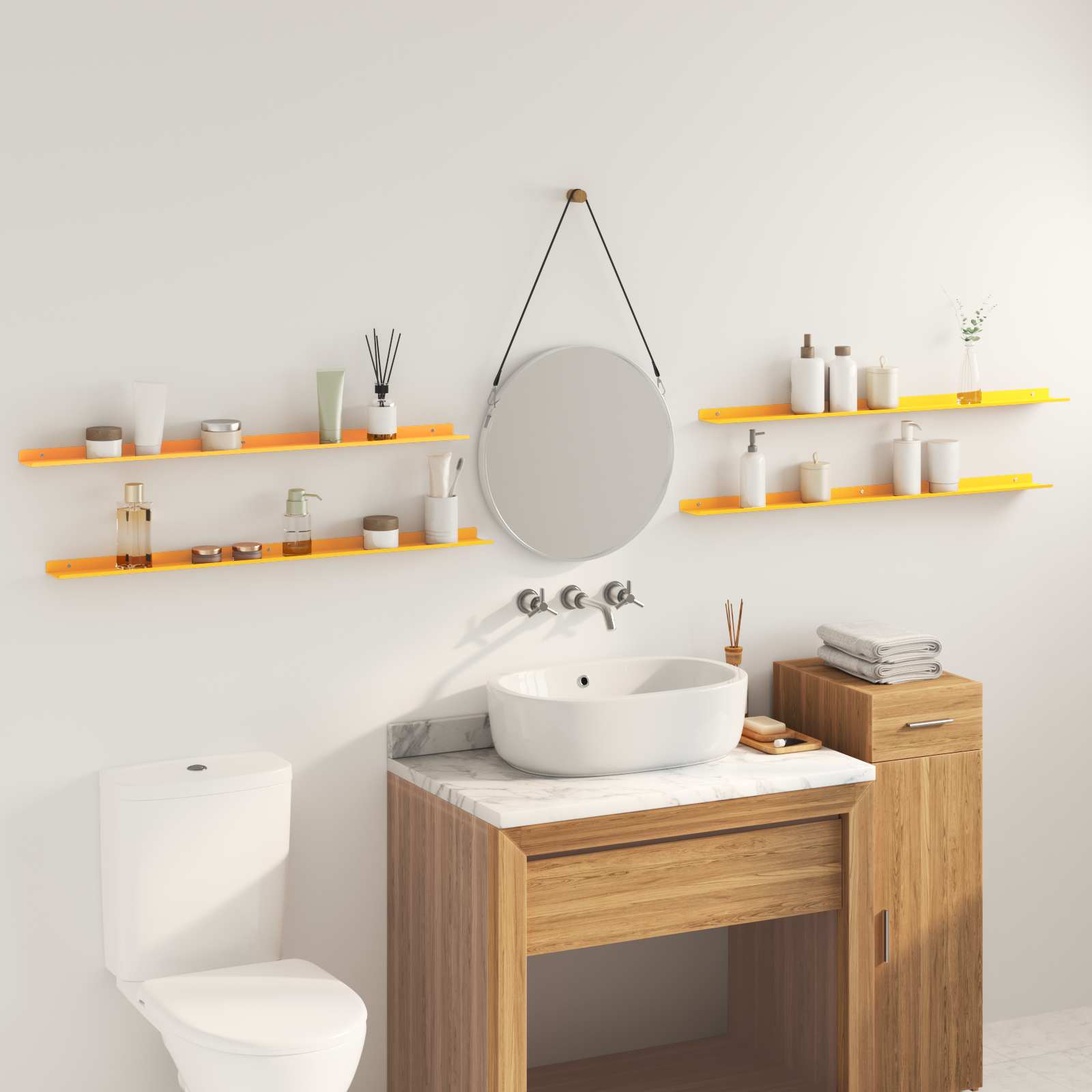 Vegghylle med hylle 4 pcs Sennepsgul 100 x 9 x 2,5 cm vidaXL