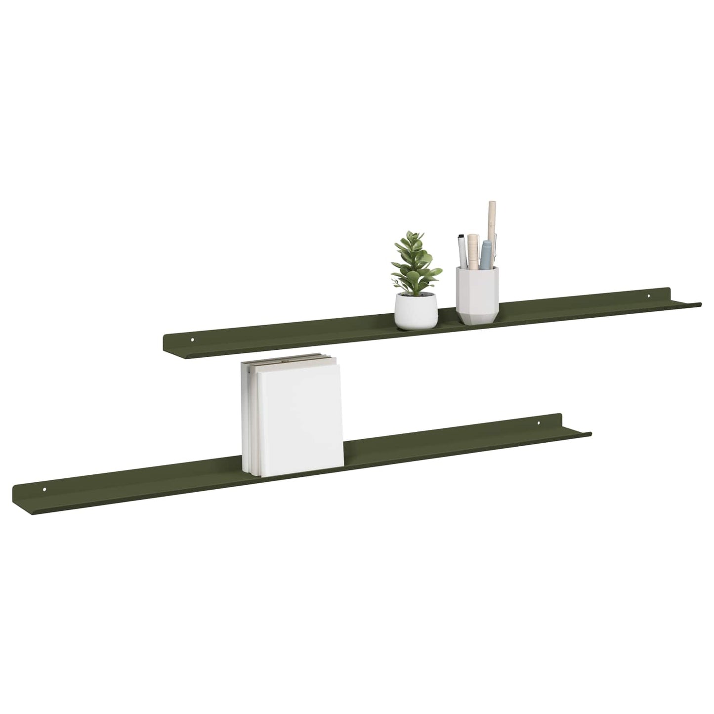 Vegghylle med hylle 2 pcs Olivengrønn 100 x 9 x 2,5 cm vidaXL