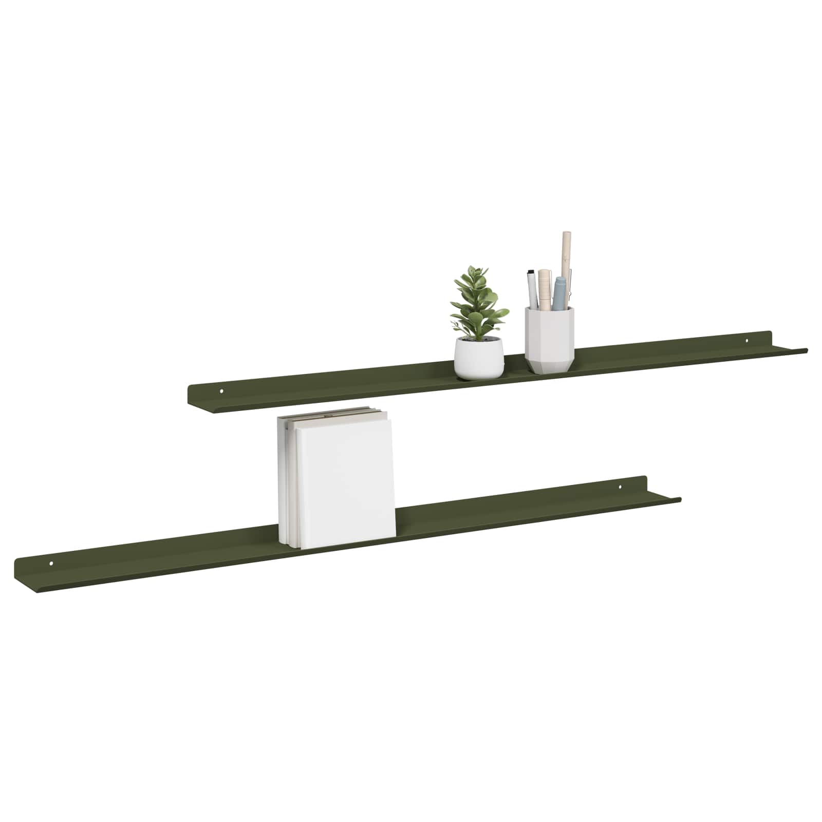 Vegghylle med hylle 2 pcs Olivengrønn 100 x 9 x 2,5 cm vidaXL