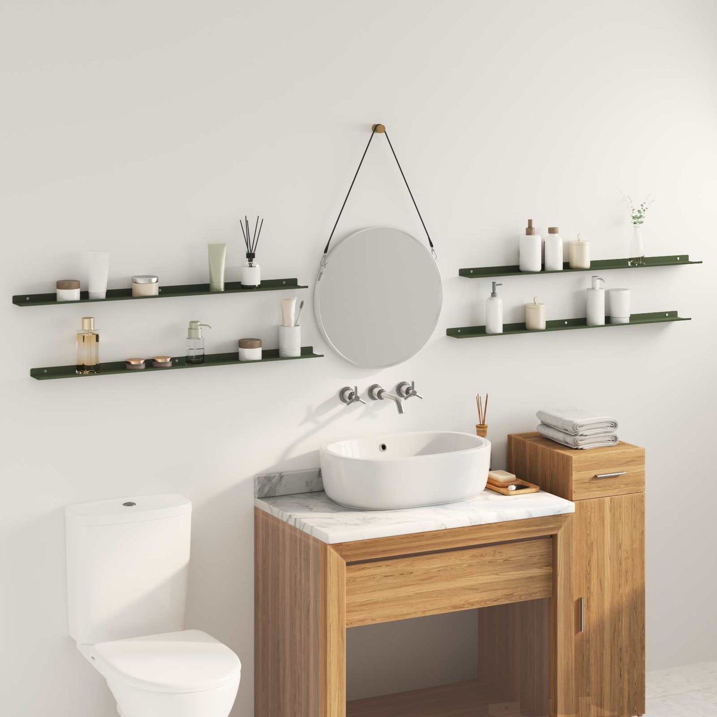 Vegghylle med hylle 4 pcs Olivengrønn 100 x 9 x 2,5 cm vidaXL