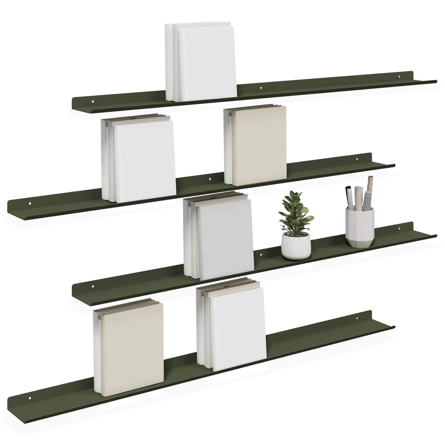 Vegghylle med hylle 4 pcs Olivengrønn 100 x 9 x 2,5 cm vidaXL