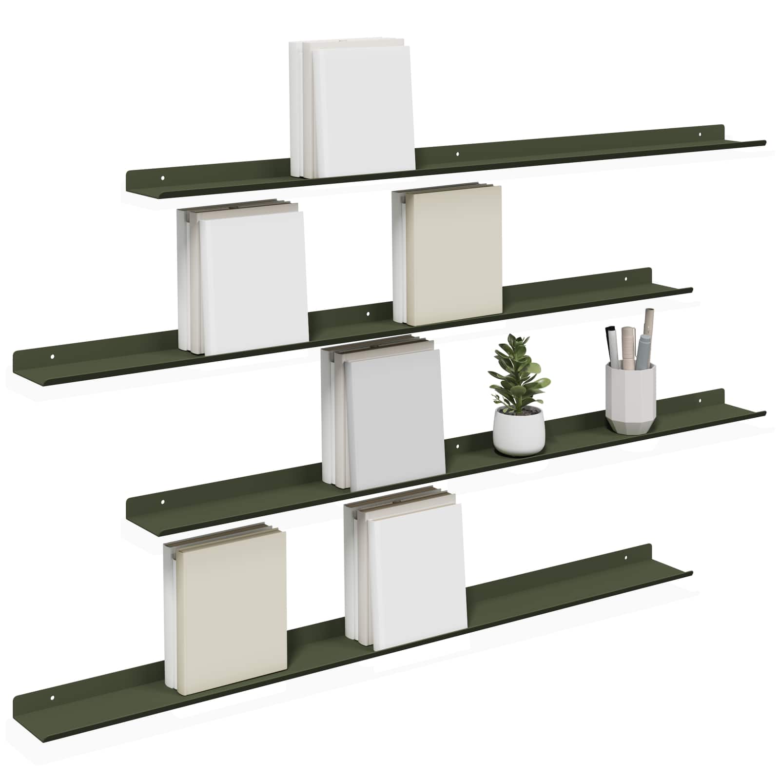 Vegghylle med hylle 4 pcs Olivengrønn 100 x 9 x 2,5 cm vidaXL
