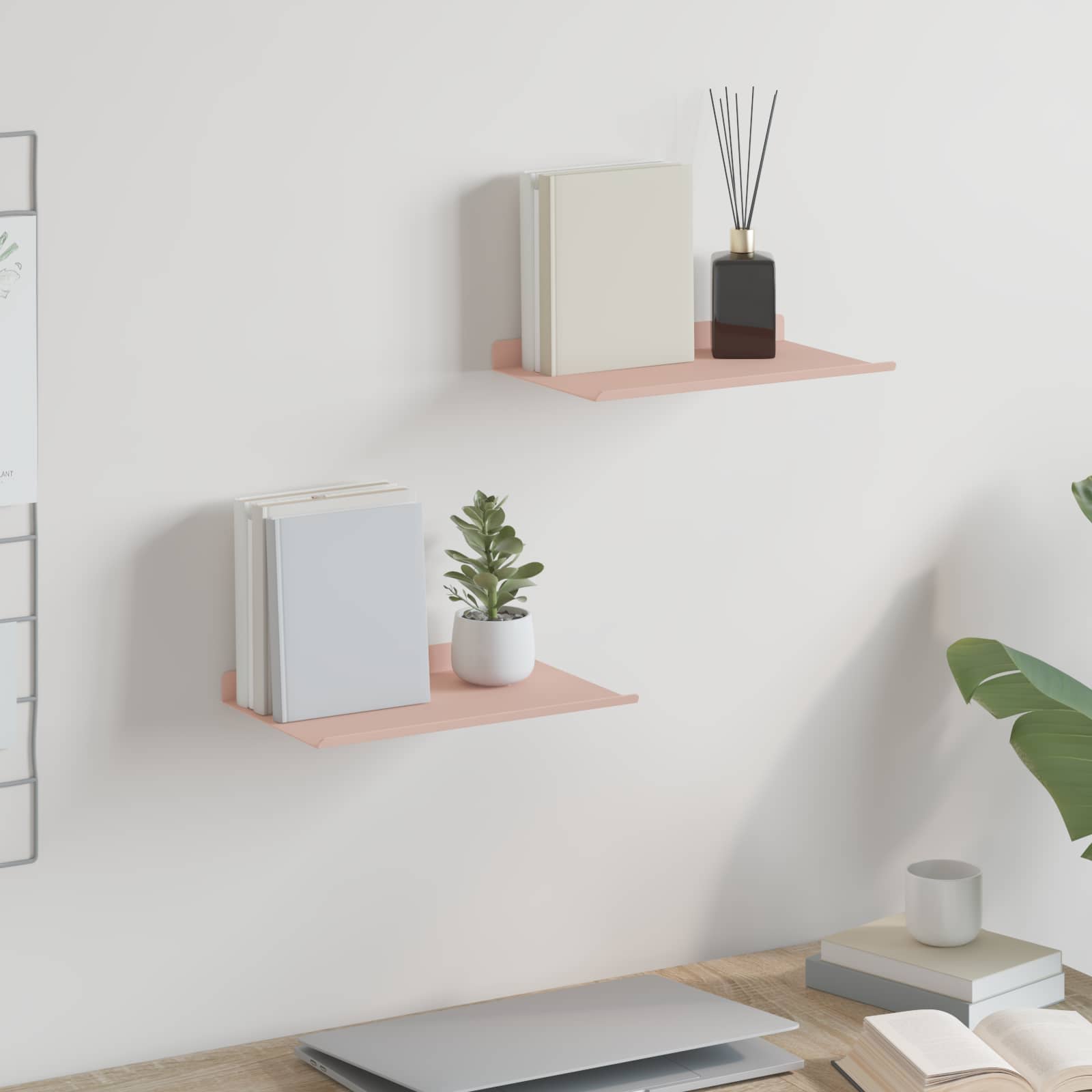 Vegghylle med hylle Veggmontert 2 pcs Rosa 30 x 18 x 2,5 cm vidaXL