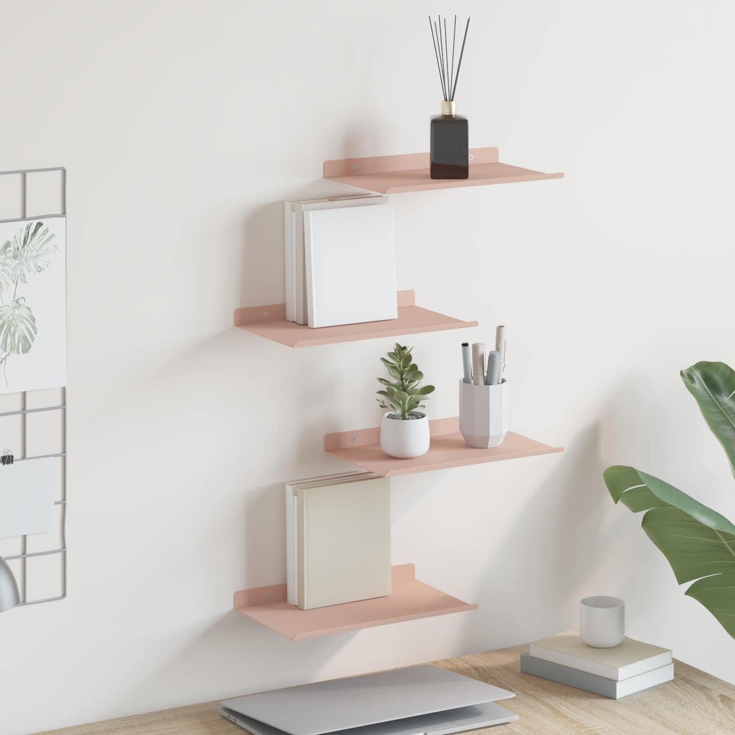 Vegghylle med hylle Veggmontert 4 pcs Rosa 30 x 18 x 2,5 cm vidaXL