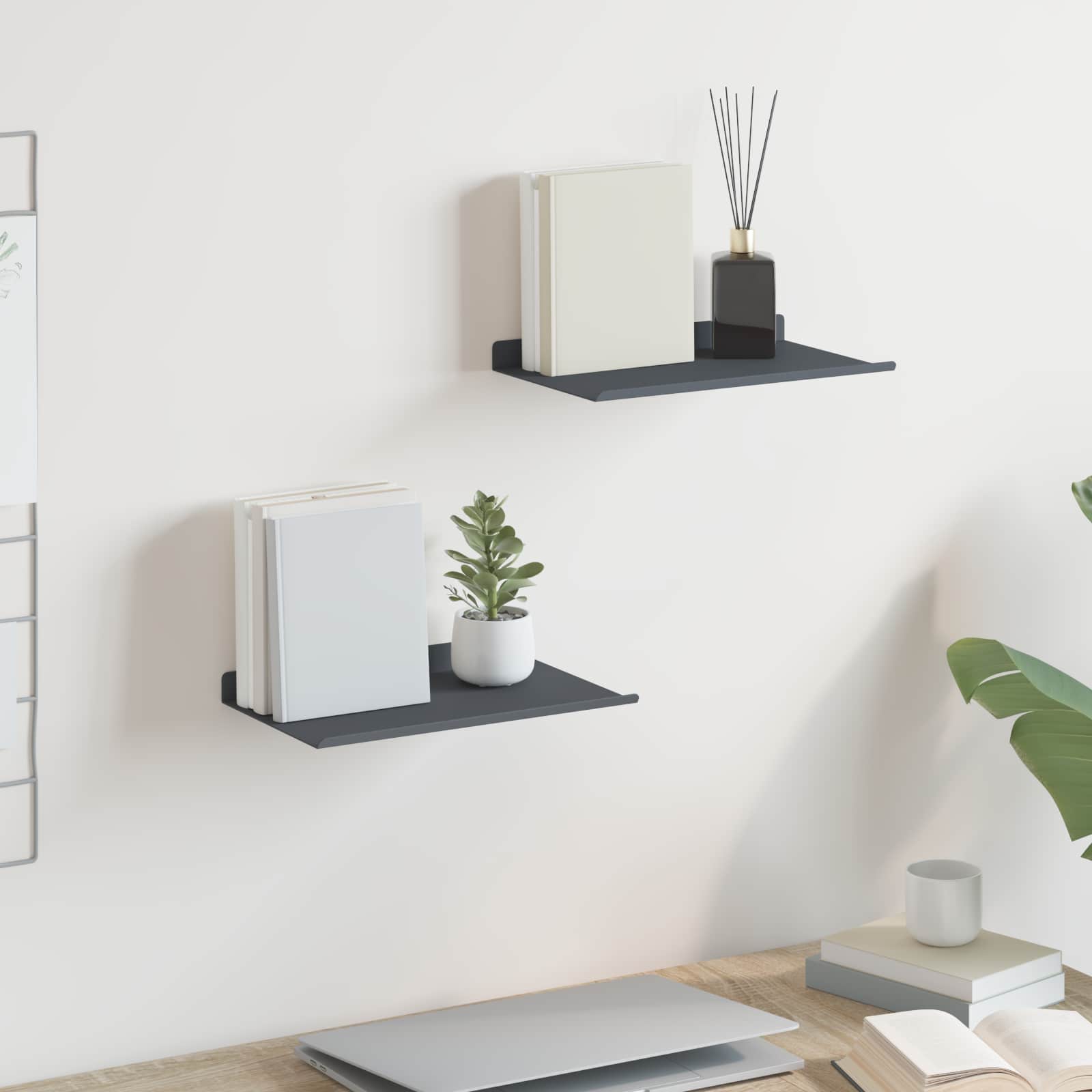 Vegghylle med hylle 2 pcs Antrasitt 30 x 18 x 2,5 cm vidaXL