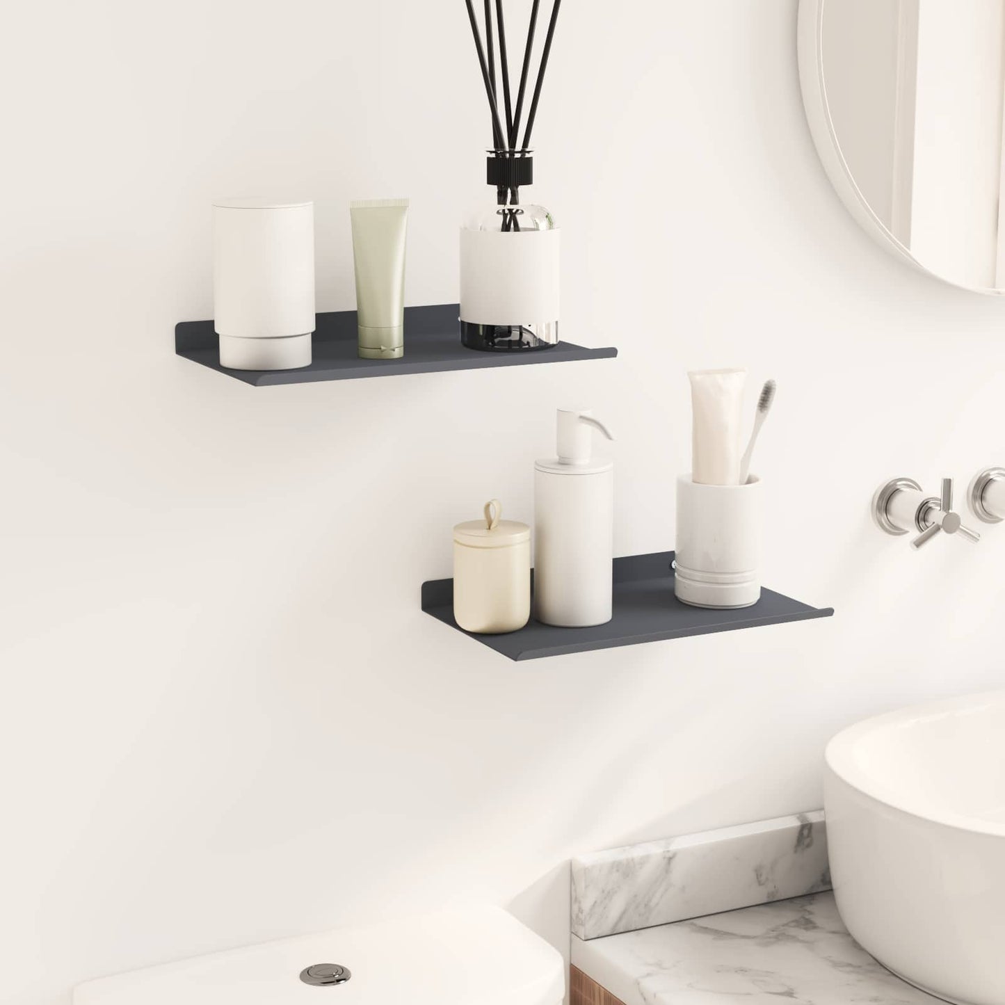 Vegghylle med hylle 2 pcs Antrasitt 30 x 18 x 2,5 cm vidaXL