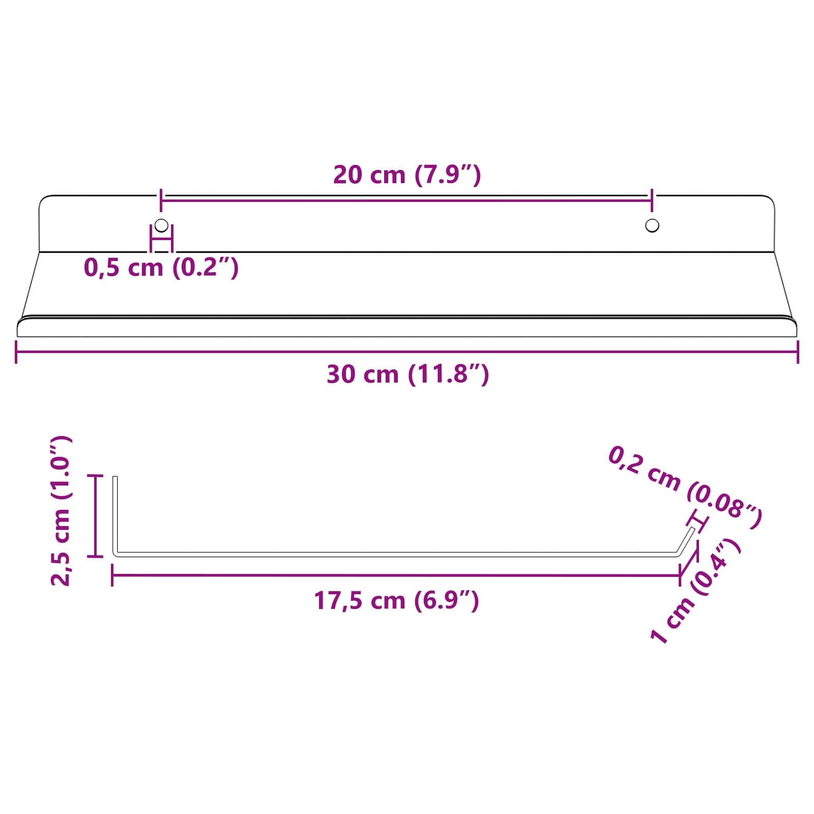 Vegghylle med hylle 4 pcs Antrasitt 30 x 18 x 2,5 cm vidaXL