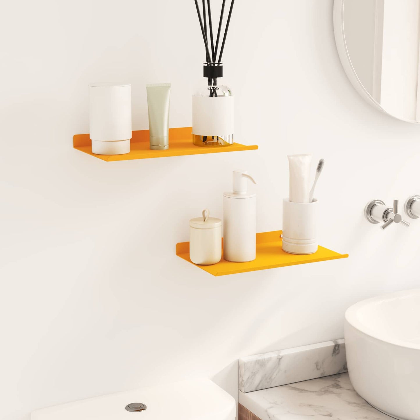 Vegghylle med hylle 2 pcs Sennepsgul 30 x 18 x 2,5 cm vidaXL