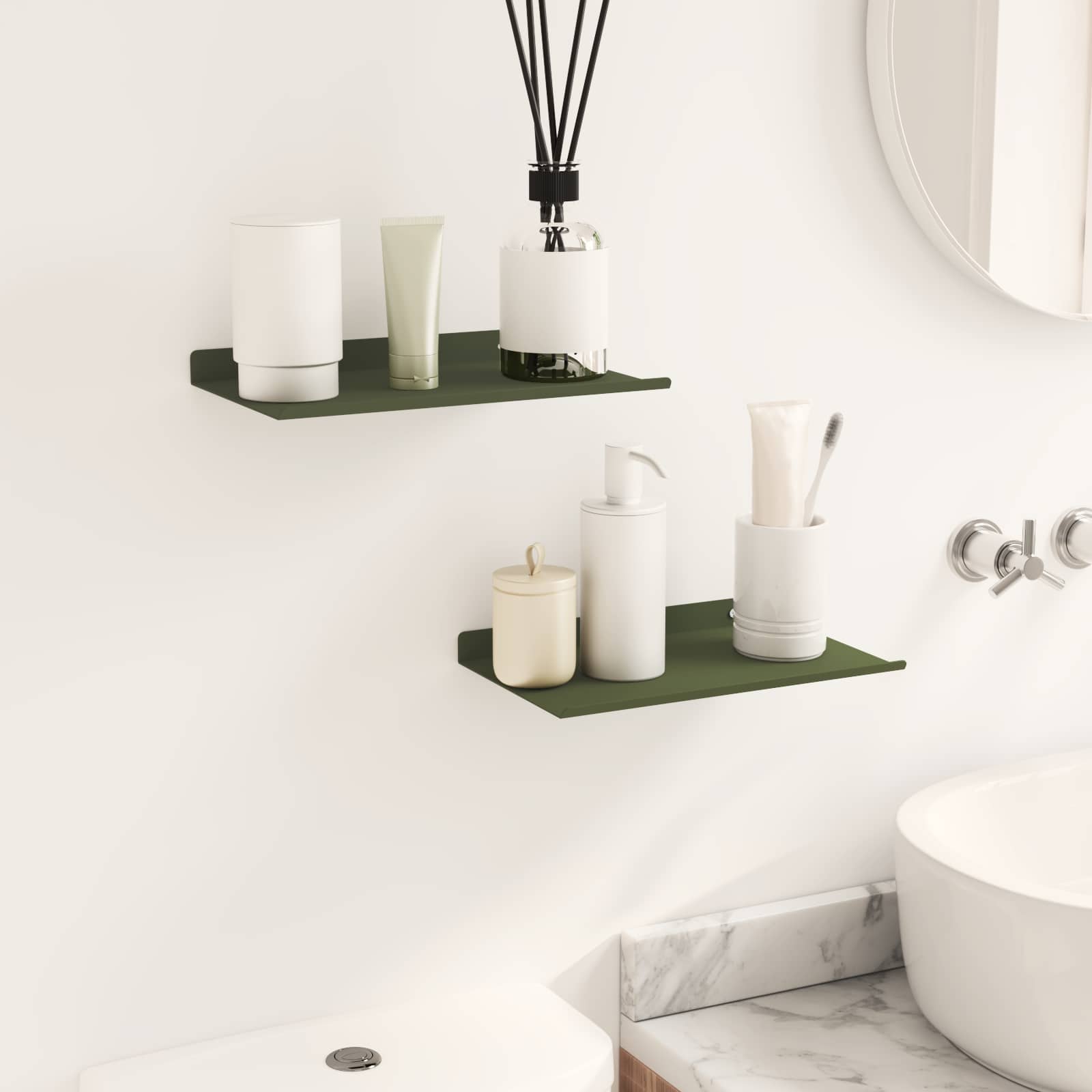 Vegghylle med hylle 2 pcs Olivengrønn 30 x 18 x 2,5 cm vidaXL