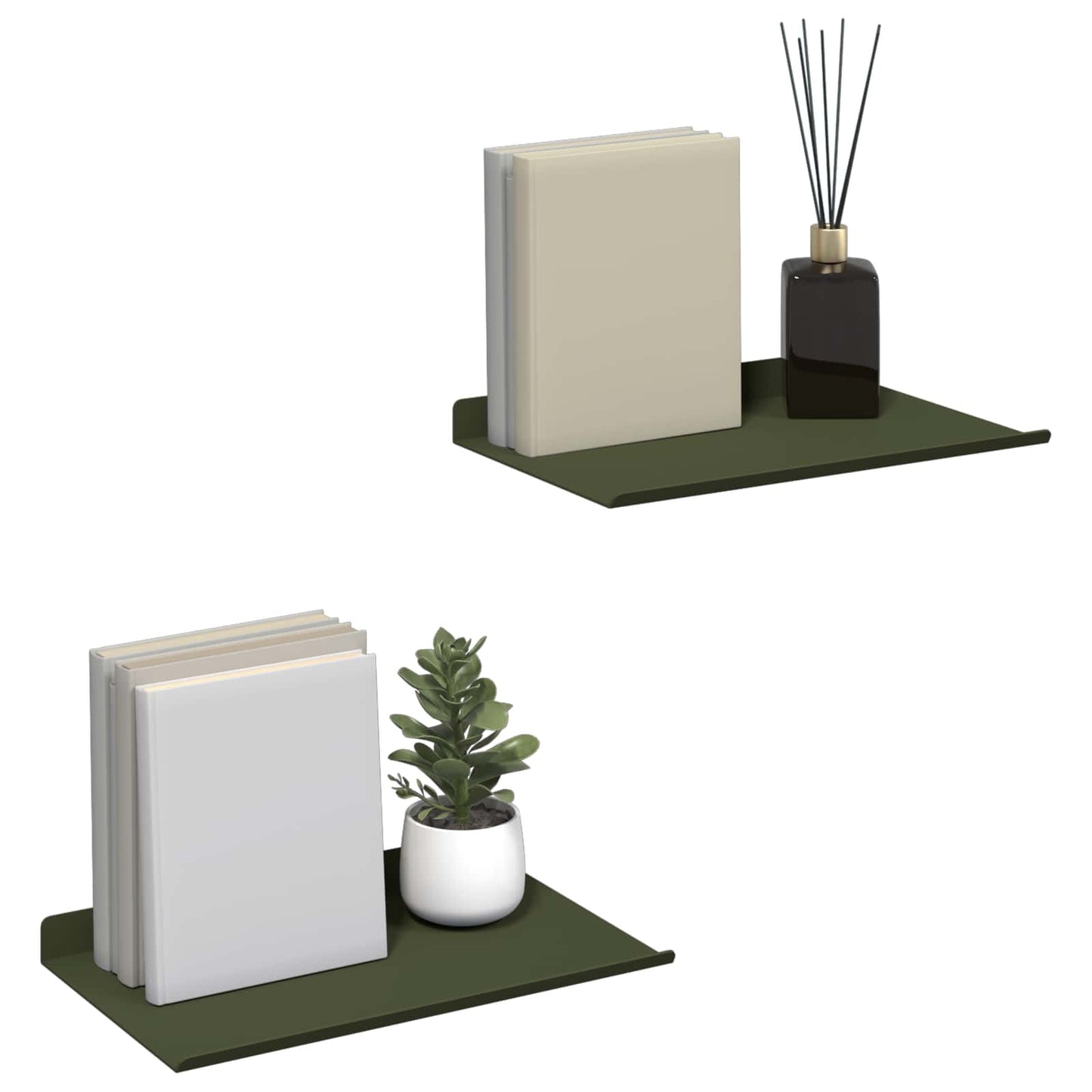 Vegghylle med hylle 2 pcs Olivengrønn 30 x 18 x 2,5 cm vidaXL