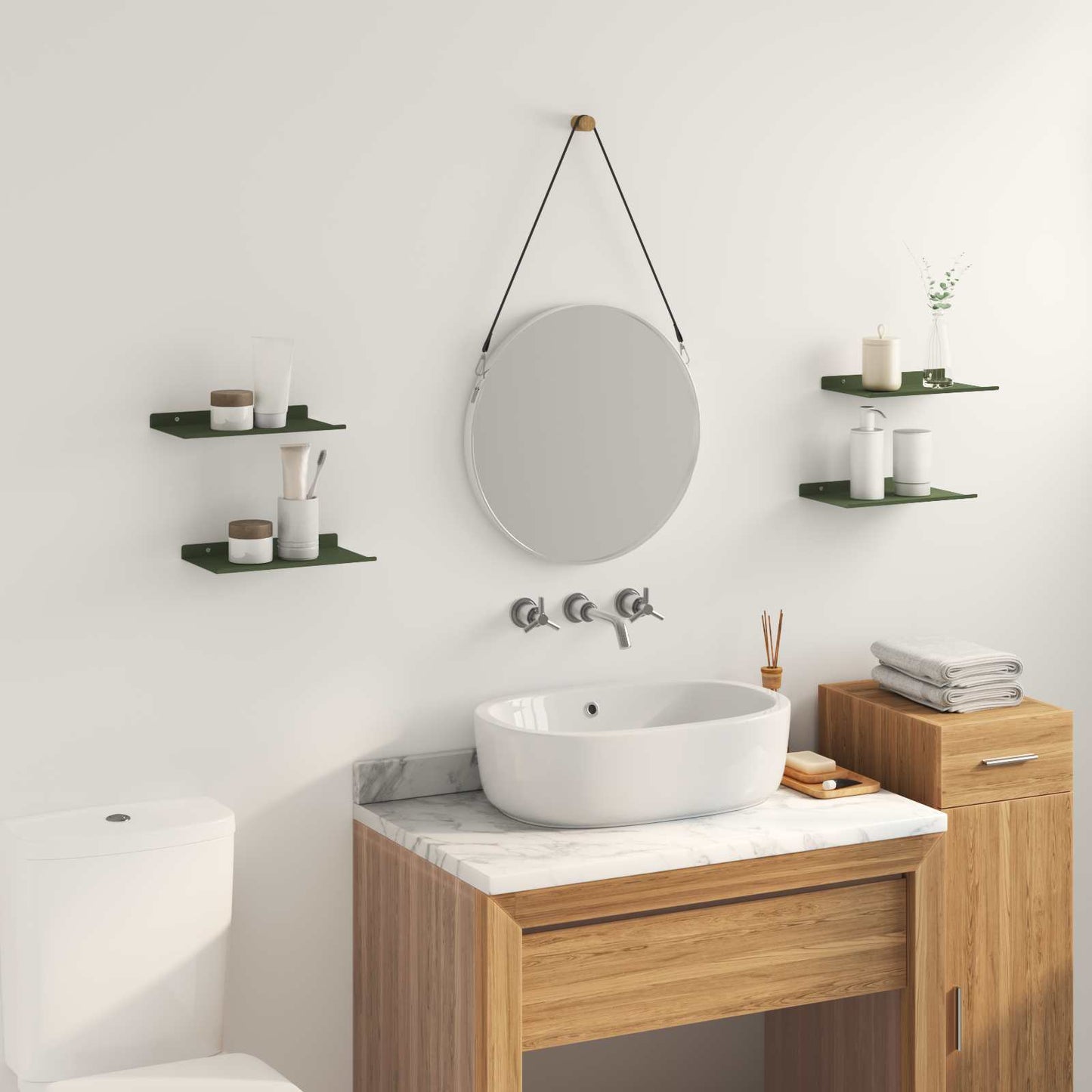 Vegghylle med hylle 4 pcs Olivengrønn 30 x 18 x 2,5 cm vidaXL