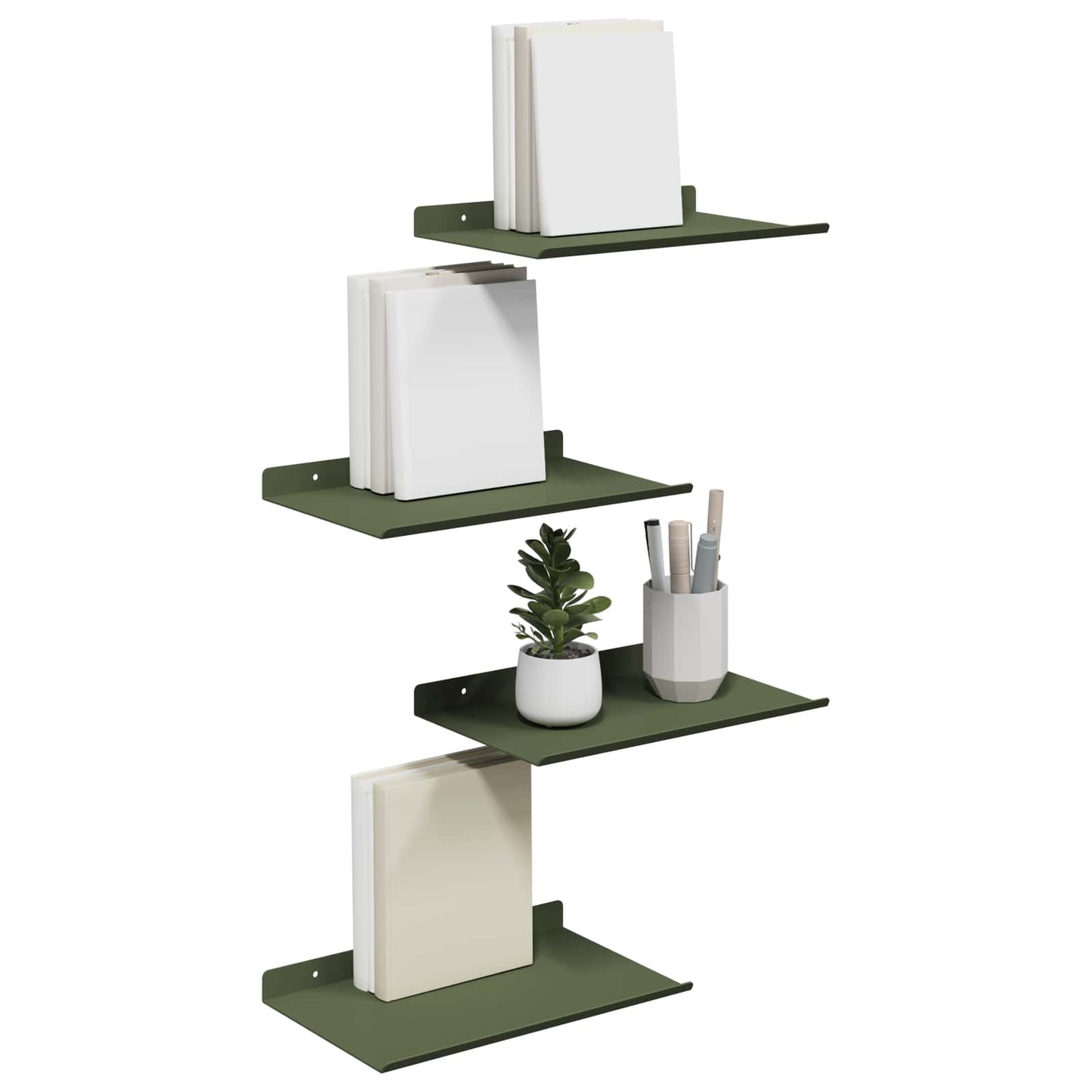 Vegghylle med hylle 4 pcs Olivengrønn 30 x 18 x 2,5 cm vidaXL