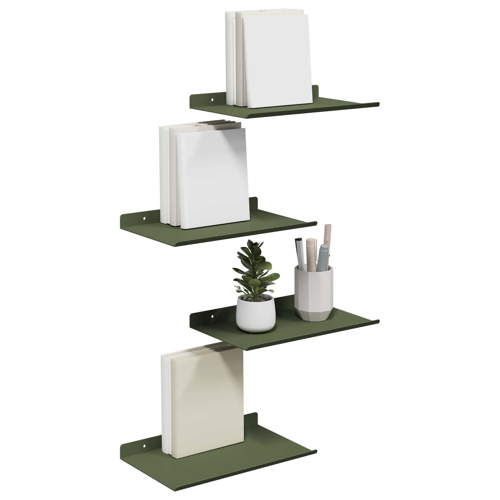 Vegghylle med hylle 4 pcs Olivengrønn 30 x 18 x 2,5 cm vidaXL