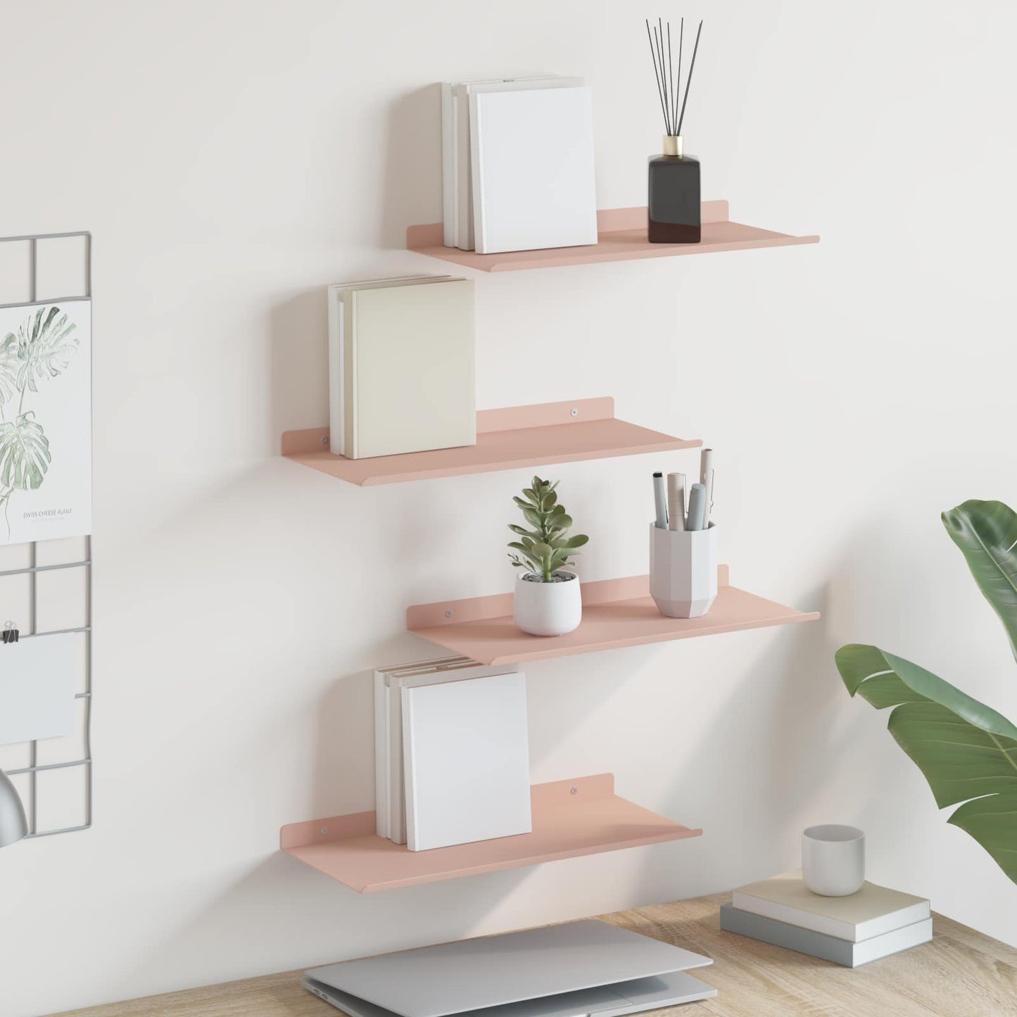 Vegghylle med hylle Veggmontert 4 pcs Rosa 40 x 18 x 2,5 cm vidaXL