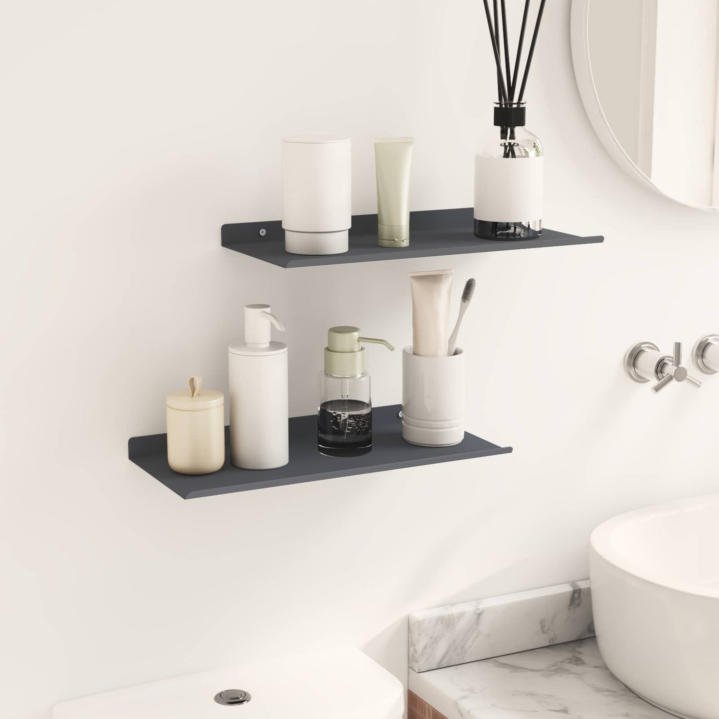 Vegghylle med hylle 2 pcs Antrasitt 40 x 18 x 2,5 cm vidaXL