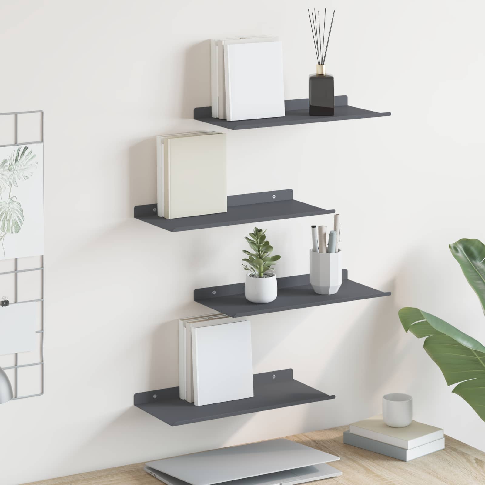 Vegghylle med hylle 4 pcs Antrasitt 40 x 18 x 2,5 cm vidaXL