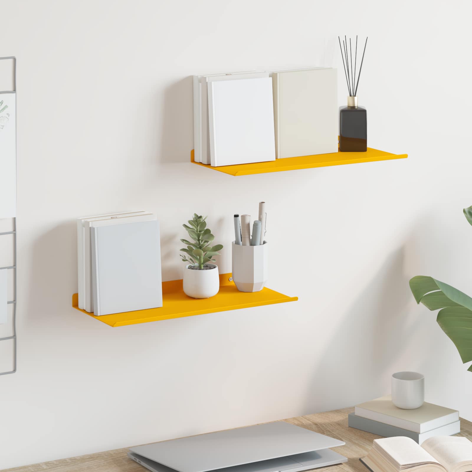 Vegghylle med hylle 2 pcs Sennepsgul 40 x 18 x 2,5 cm vidaXL