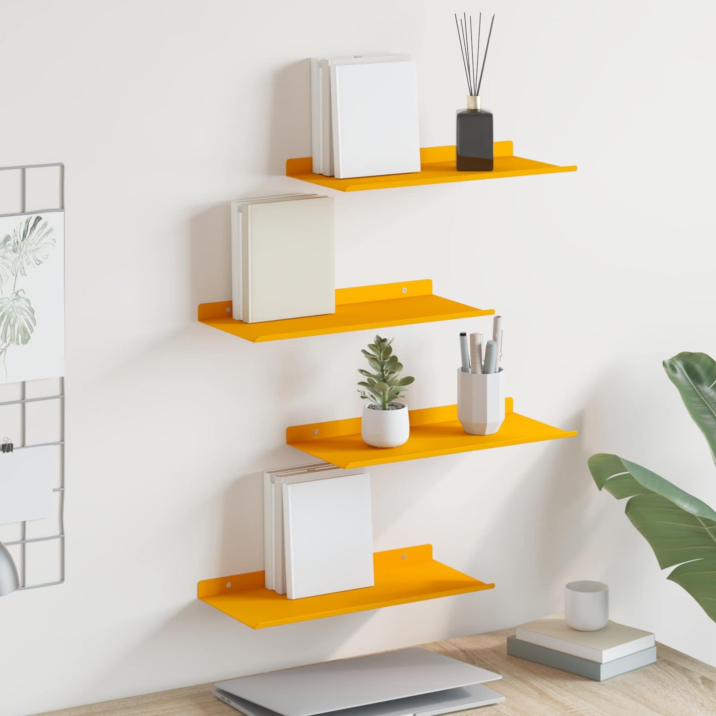 Vegghylle med hylle 4 pcs Sennepsgul 40 x 18 x 2,5 cm vidaXL
