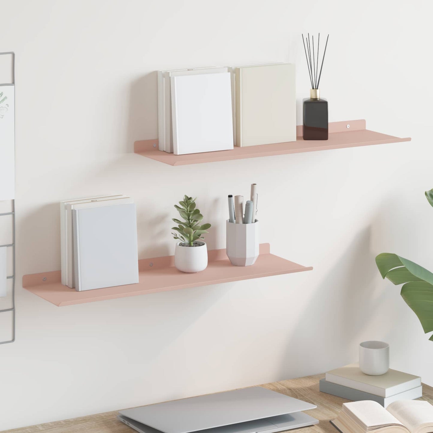 Vegghylle med hylle Veggmontert 2 pcs Rosa 60 x 18 x 2,5 cm vidaXL