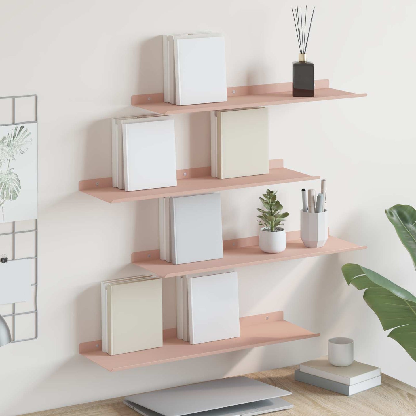 Vegghylle med hylle Veggmontert 4 pcs Rosa 60 x 18 x 2,5 cm vidaXL