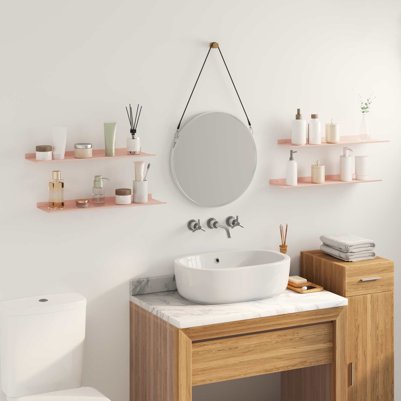 Vegghylle med hylle Veggmontert 4 pcs Rosa 60 x 18 x 2,5 cm vidaXL