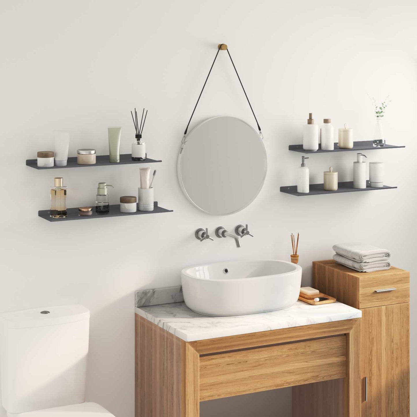 Vegghylle med hylle 4 pcs Antrasitt 60 x 18 x 2,5 cm vidaXL