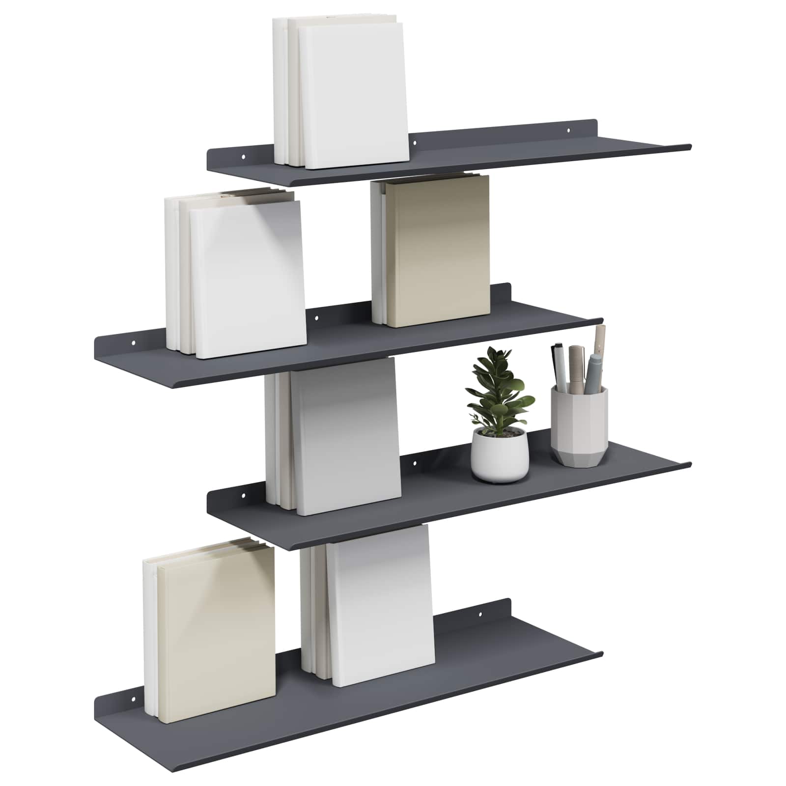 Vegghylle med hylle 4 pcs Antrasitt 60 x 18 x 2,5 cm vidaXL