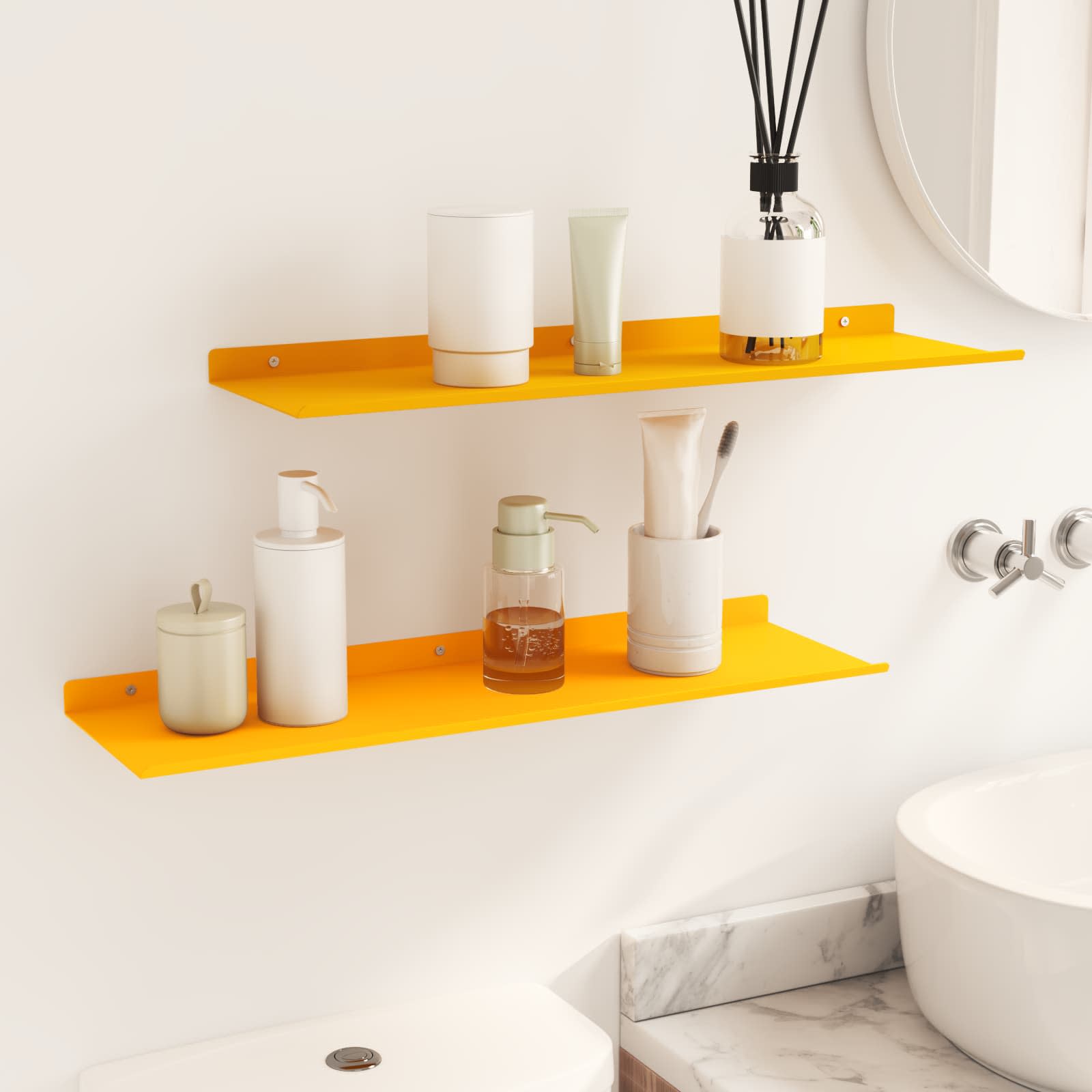Vegghylle med hylle 2 pcs Sennepsgul 60 x 18 x 2,5 cm vidaXL