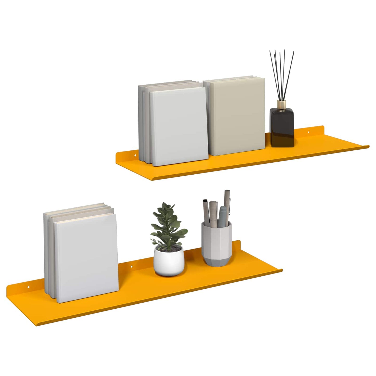 Vegghylle med hylle 2 pcs Sennepsgul 60 x 18 x 2,5 cm vidaXL
