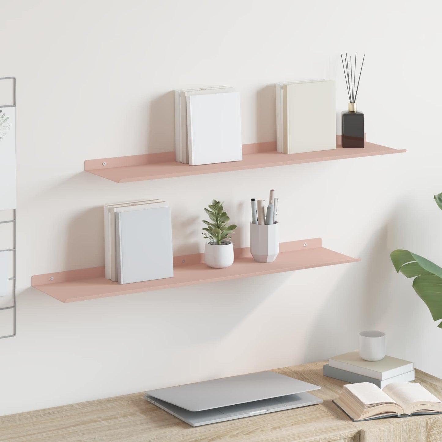 Vegghylle med hylle Veggmontert 2 pcs Rosa 80 x 18 x 2,5 cm vidaXL
