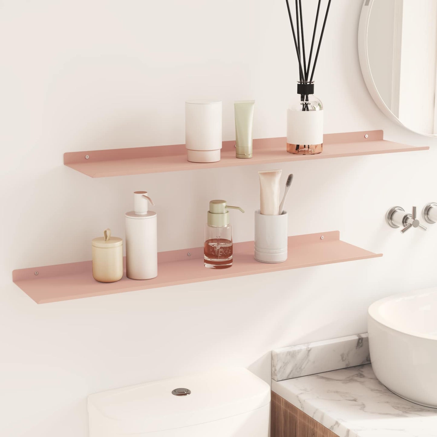 Vegghylle med hylle Veggmontert 2 pcs Rosa 80 x 18 x 2,5 cm vidaXL