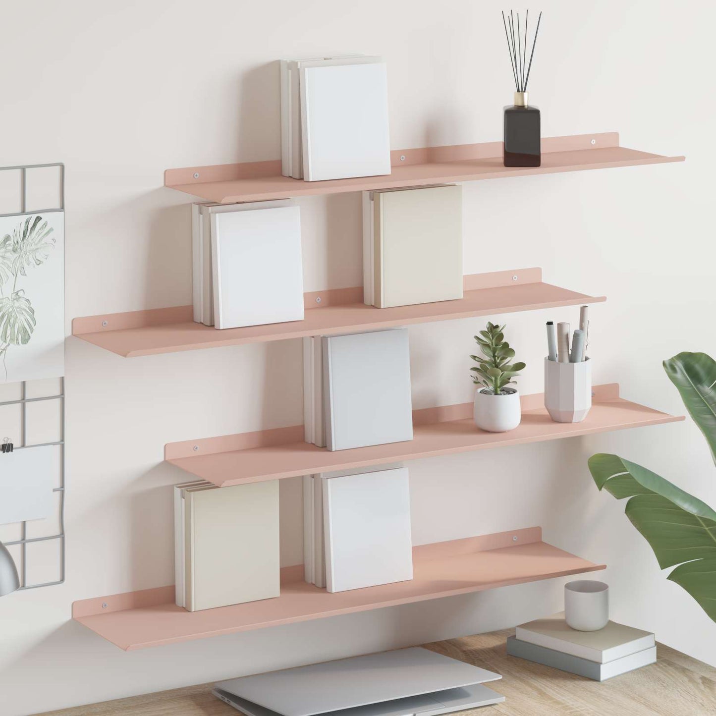 Vegghylle med hylle Veggmontert 4 pcs Rosa 80 x 18 x 2,5 cm vidaXL
