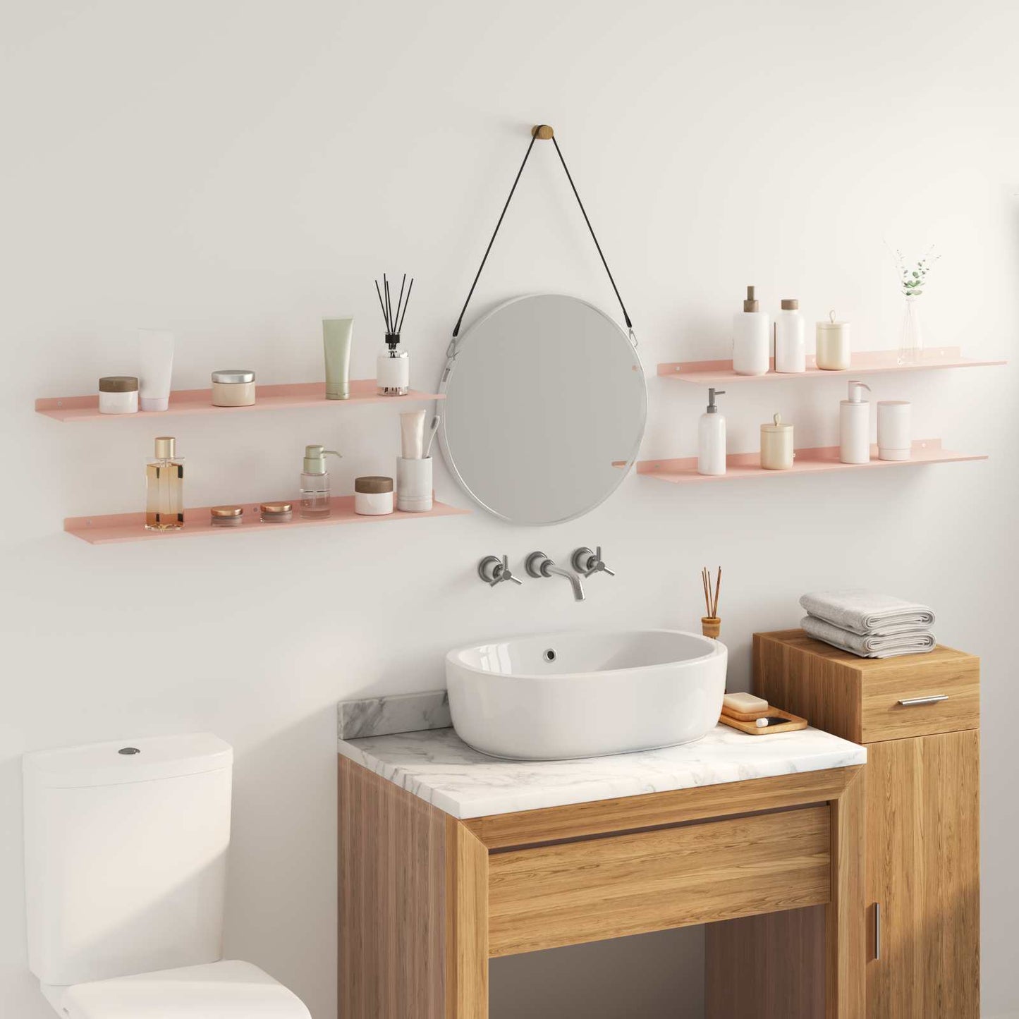 Vegghylle med hylle Veggmontert 4 pcs Rosa 80 x 18 x 2,5 cm vidaXL