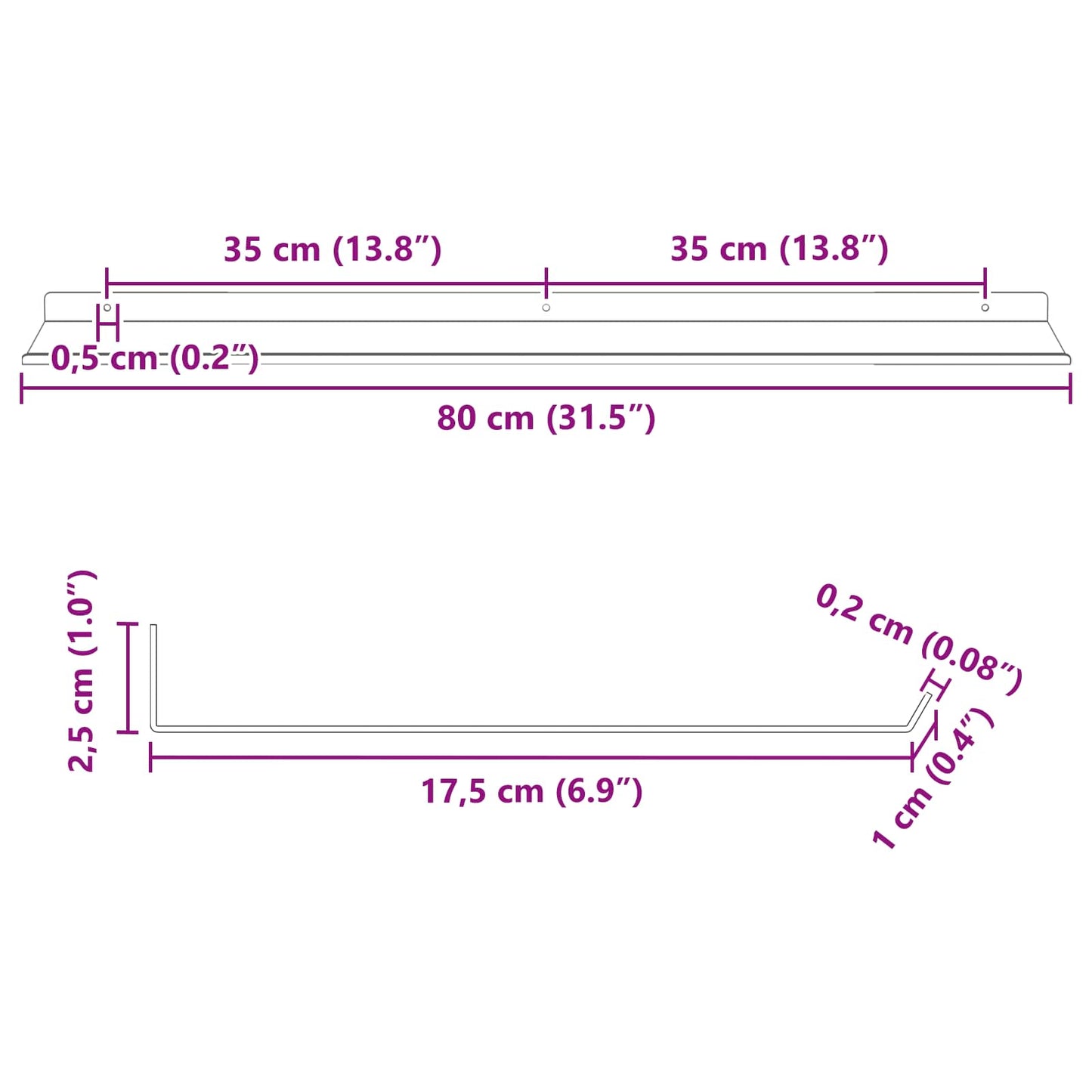 Vegghylle med hylle Veggmontert 4 pcs Rosa 80 x 18 x 2,5 cm vidaXL