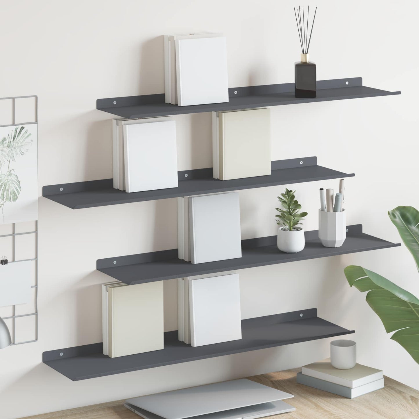 Vegghylle med hylle 4 pcs Antrasitt 80 x 18 x 2,5 cm vidaXL