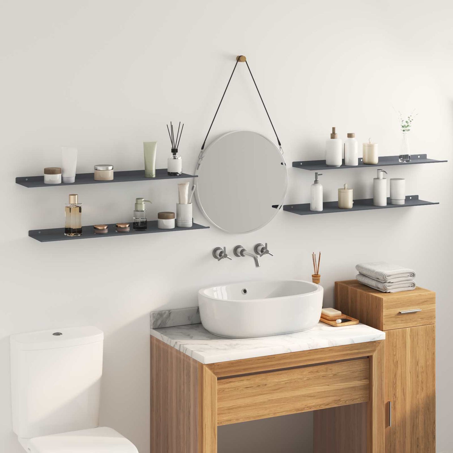 Vegghylle med hylle 4 pcs Antrasitt 80 x 18 x 2,5 cm vidaXL