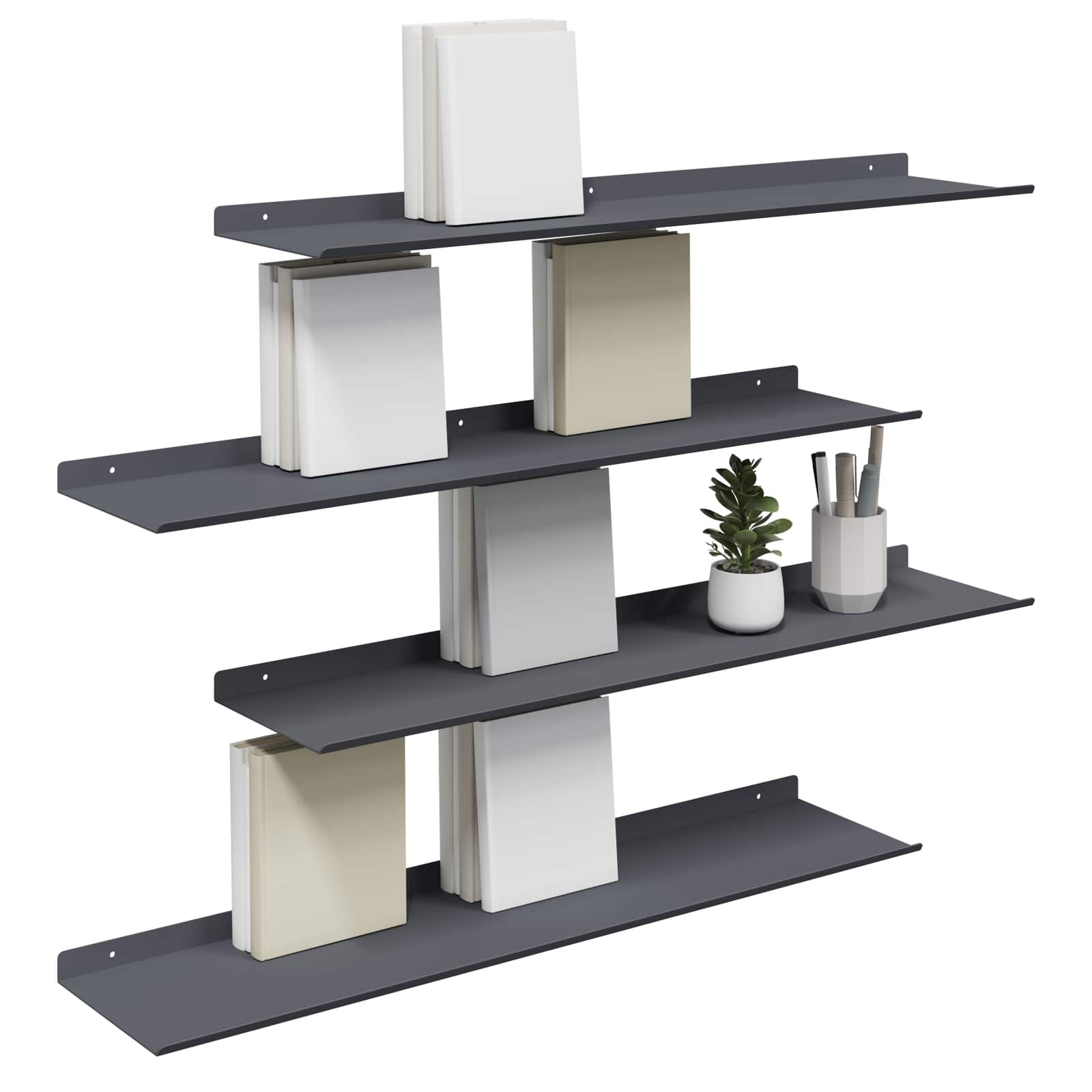 Vegghylle med hylle 4 pcs Antrasitt 80 x 18 x 2,5 cm vidaXL