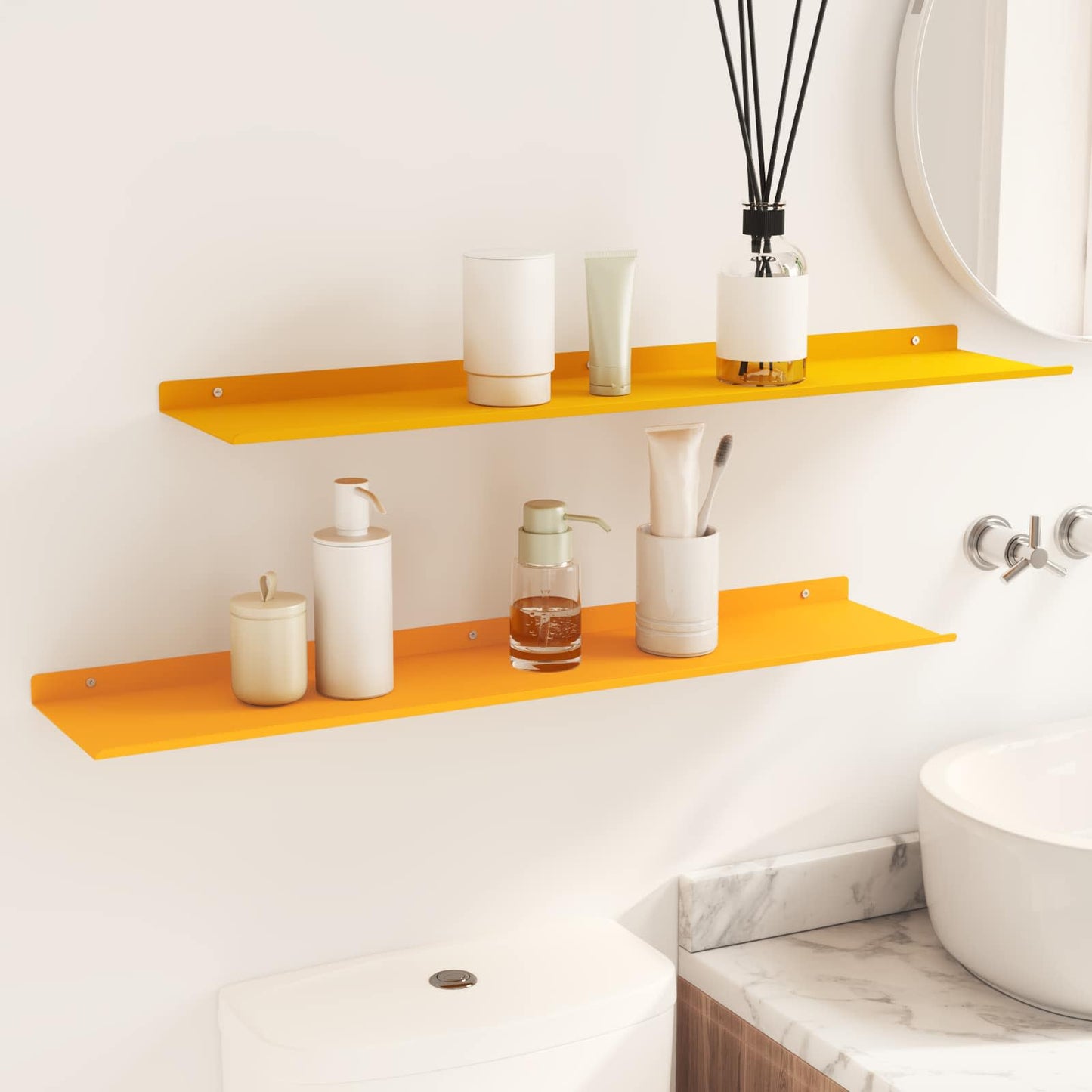 Vegghylle med hylle 2 pcs Sennepsgul 80 x 18 x 2,5 cm vidaXL