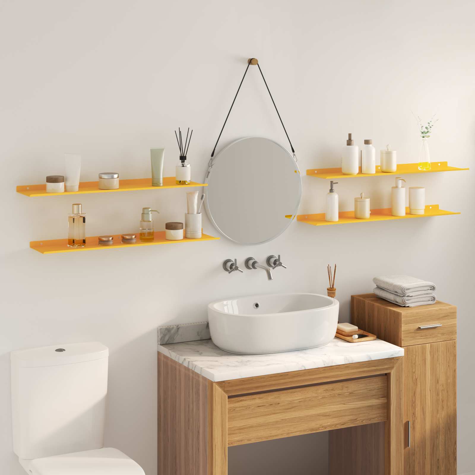 Vegghylle med hylle 4 pcs Sennepsgul 80 x 18 x 2,5 cm vidaXL
