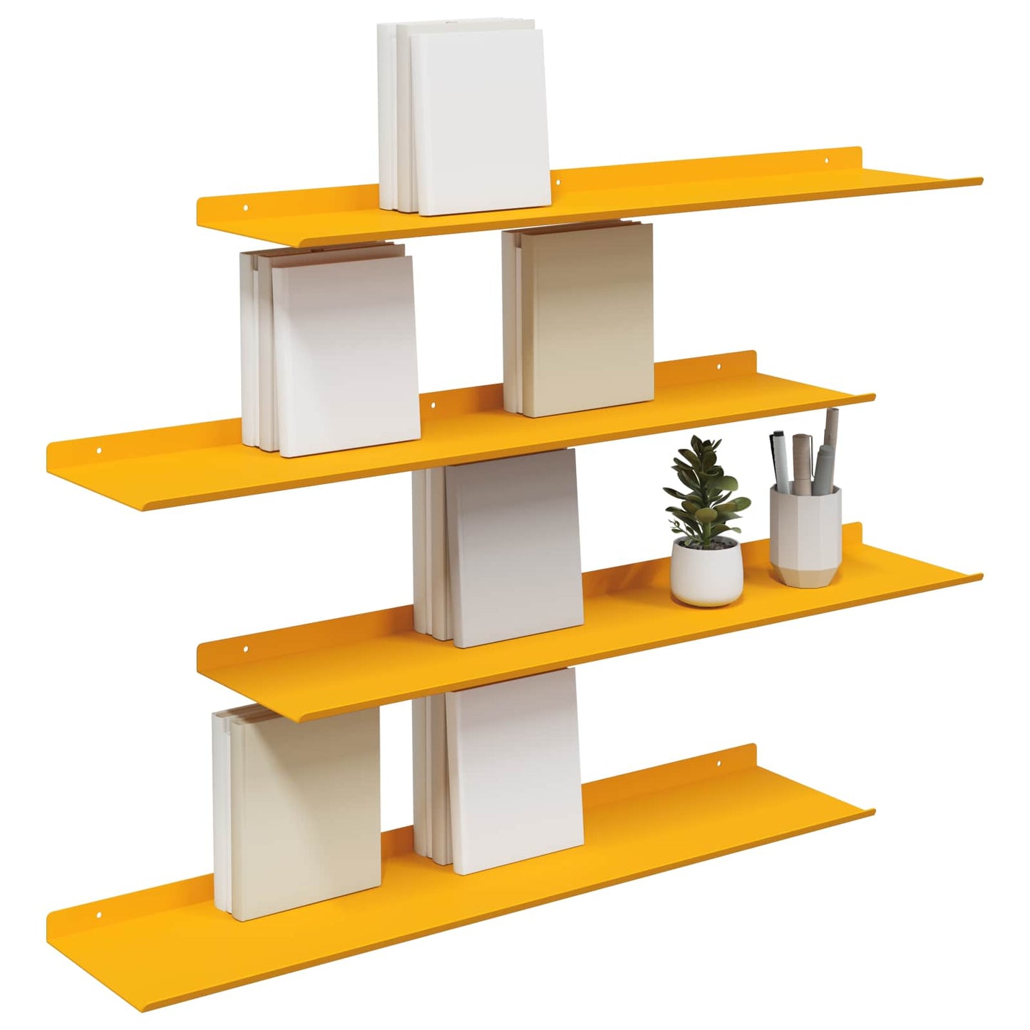 Vegghylle med hylle 4 pcs Sennepsgul 80 x 18 x 2,5 cm vidaXL