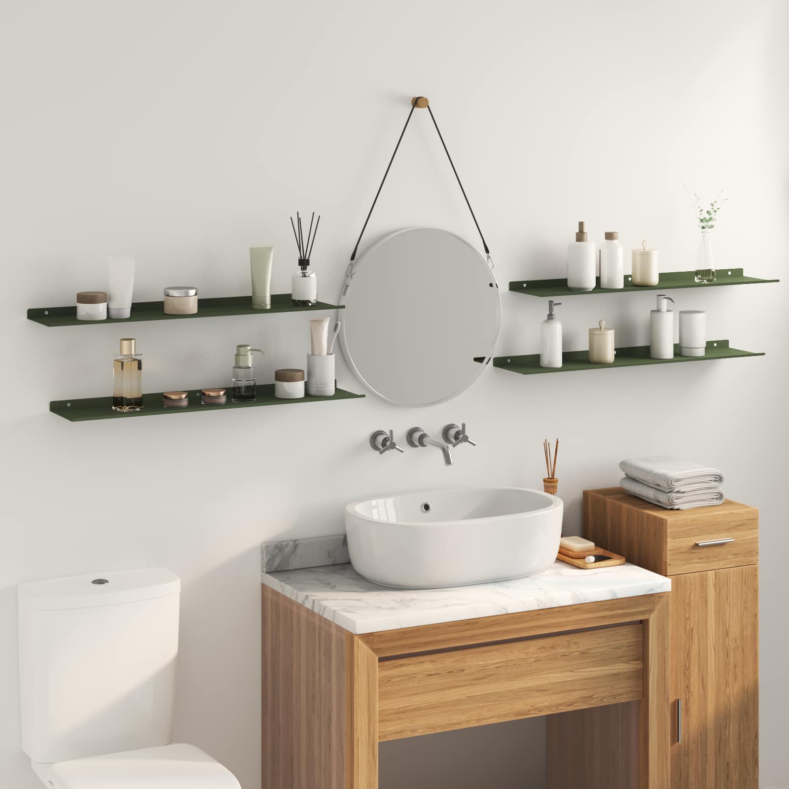 Vegghylle med hylle 4 pcs Olivengrønn 80 x 18 x 2,5 cm vidaXL