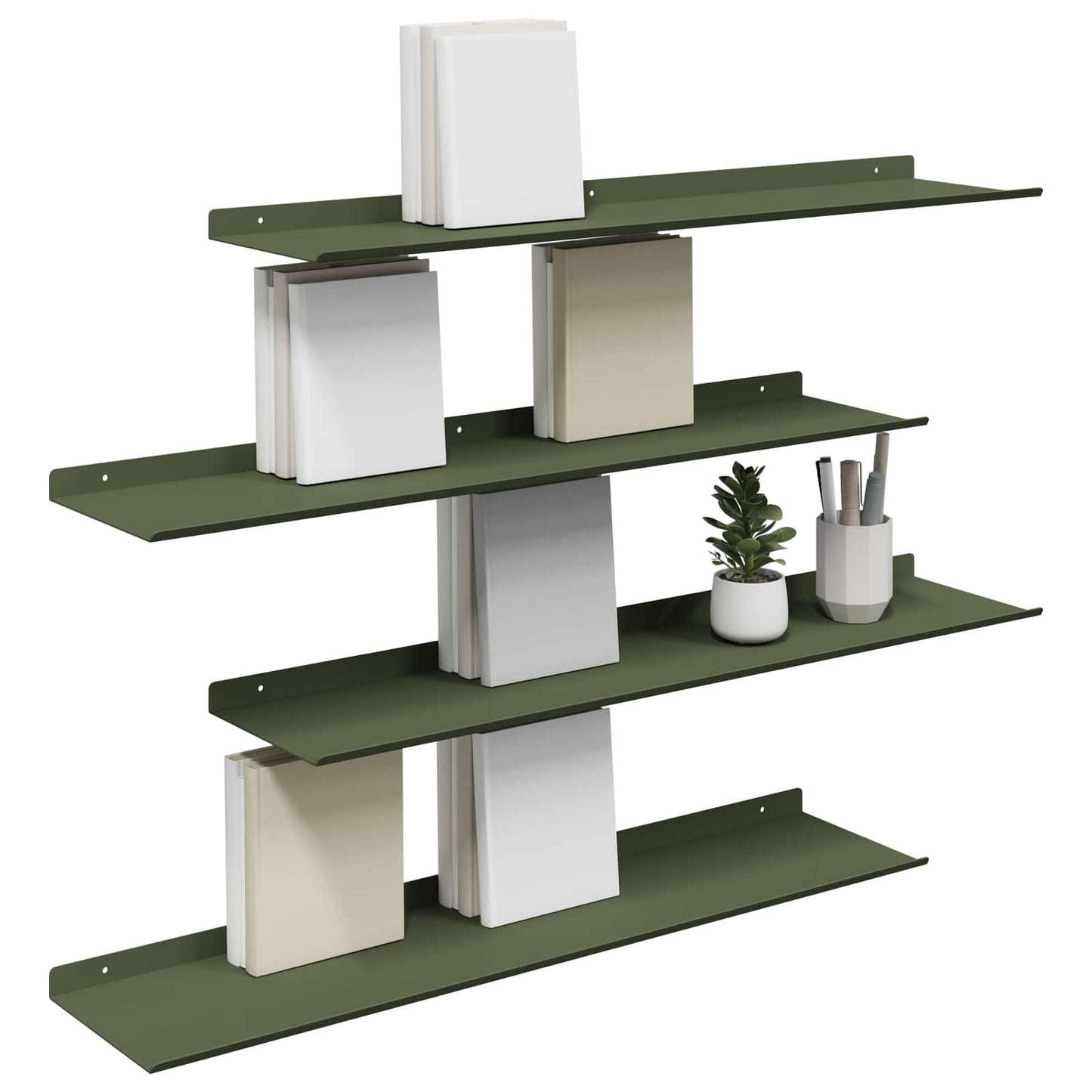 Vegghylle med hylle 4 pcs Olivengrønn 80 x 18 x 2,5 cm vidaXL
