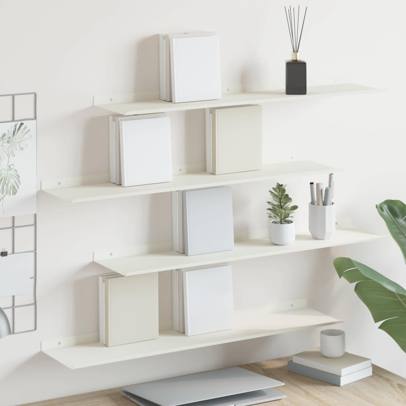Vegghylle med hylle Veggmontert 4 pcs Hvit 80 x 18 x 2,5 cm vidaXL
