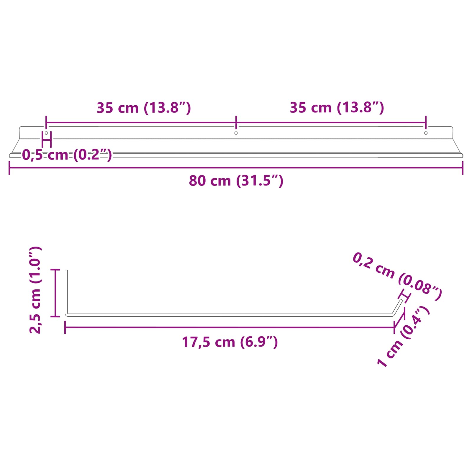 Vegghylle med hylle Veggmontert 4 pcs Hvit 80 x 18 x 2,5 cm vidaXL