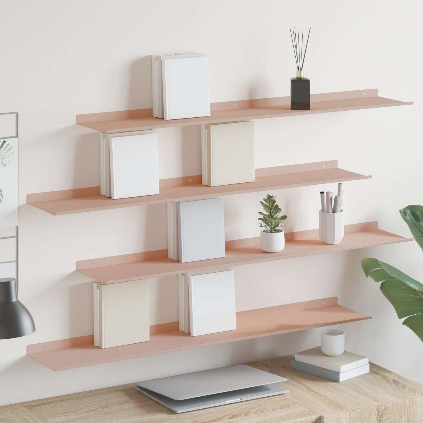 Vegghylle med hylle Veggmontert 4 pcs Rosa 100 x 18 x 2,5 cm vidaXL
