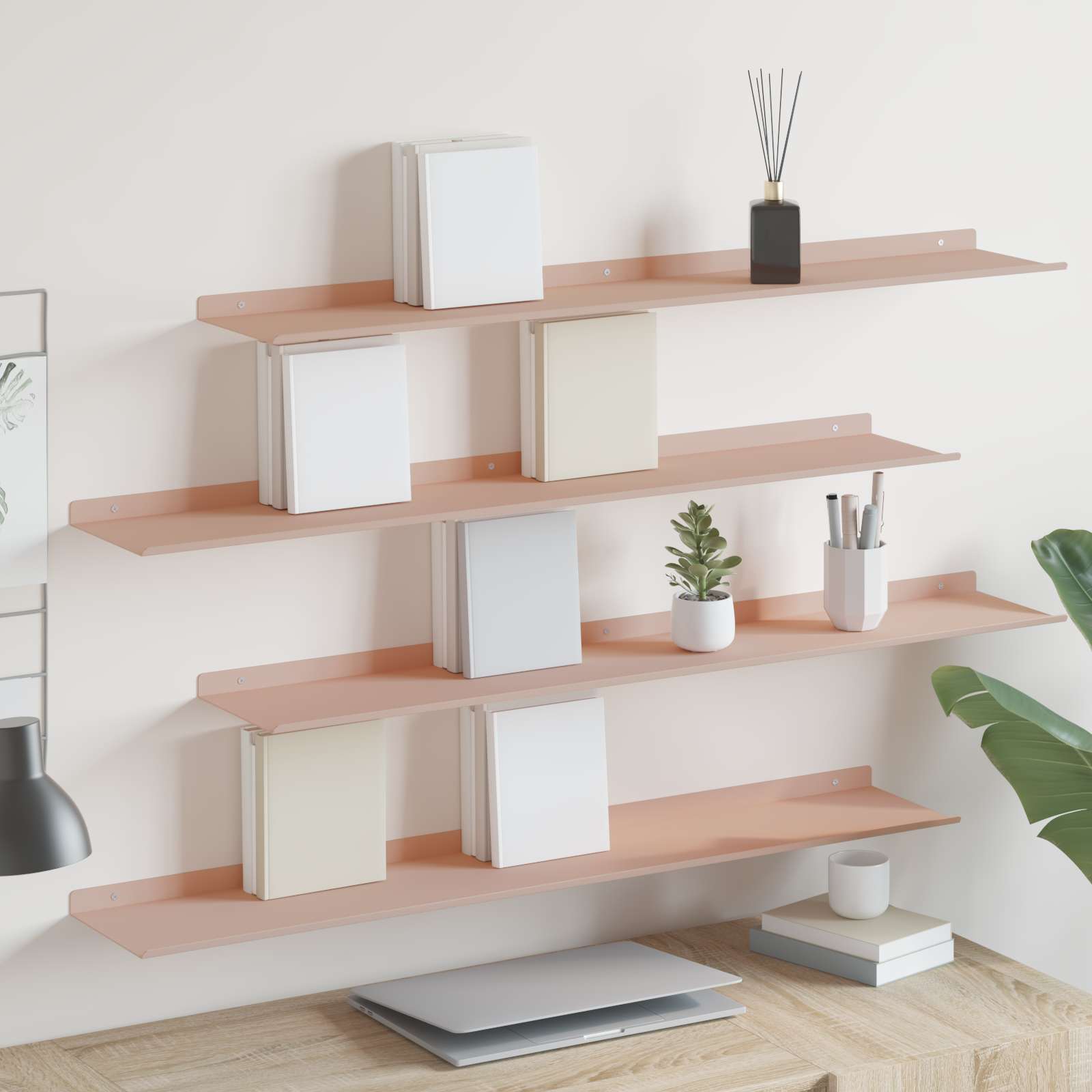 Vegghylle med hylle Veggmontert 4 pcs Rosa 100 x 18 x 2,5 cm vidaXL