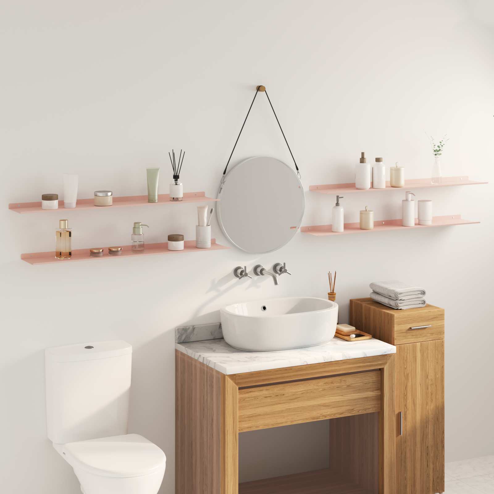 Vegghylle med hylle Veggmontert 4 pcs Rosa 100 x 18 x 2,5 cm vidaXL